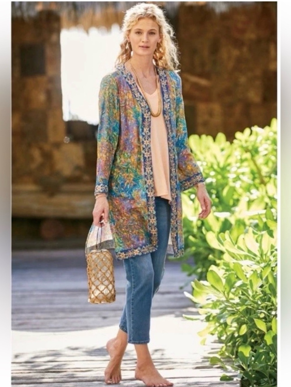Soft Surroundings Cay Villa Topper Multicolor Embroidered Kimono